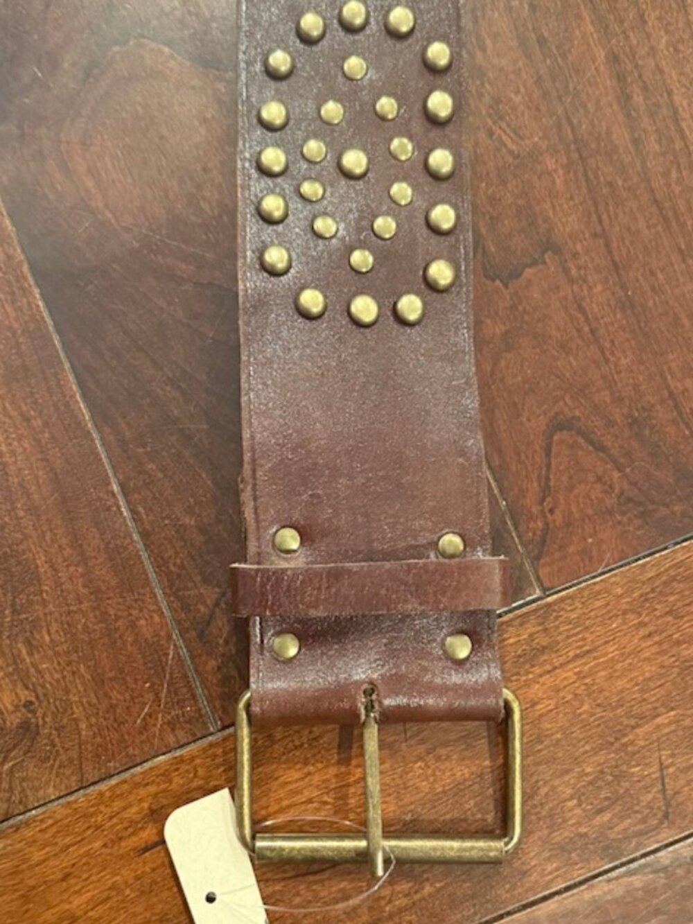 Thick Studded Brown Leather Belt Size Large - Picture 3 of 5